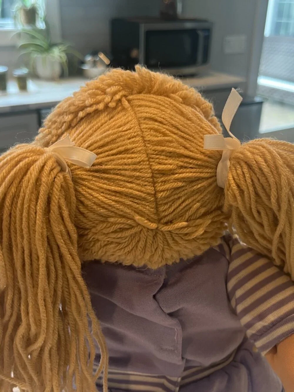 Wheat Lion's Mane Cabbage Patch Kids Doll Wearing Purple Self Portrait Dress